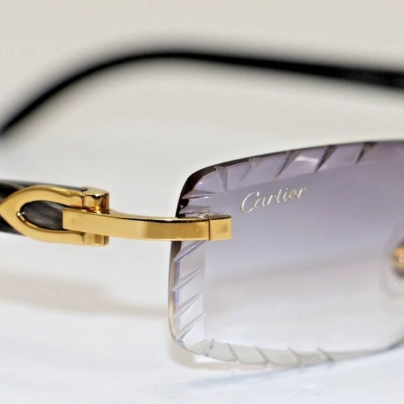 Cartier rimless black buff horn gold Diamond Cut transition sunglasses - Picture 7 of 11